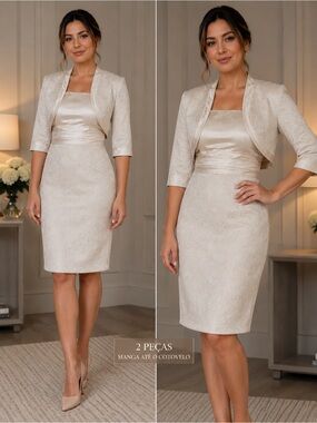 Adrianna Papell Champagne Two-Piece Sheath Dress and Bolero